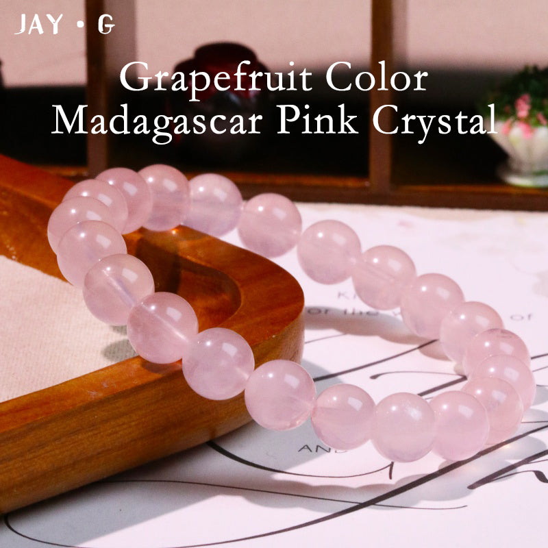 Natural Madagascar pink crystal  loose beads  Peach Blossom Luck  grapefruit color  round bead bracelet  cream body crystal  pink crystal bracelet  diy jewelry accessories